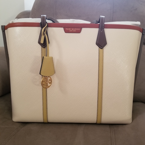 TORY BURCH COLOR BLOCK PERRY TRIPLE COMPARTMENT TOTE - Picture 1 of 14